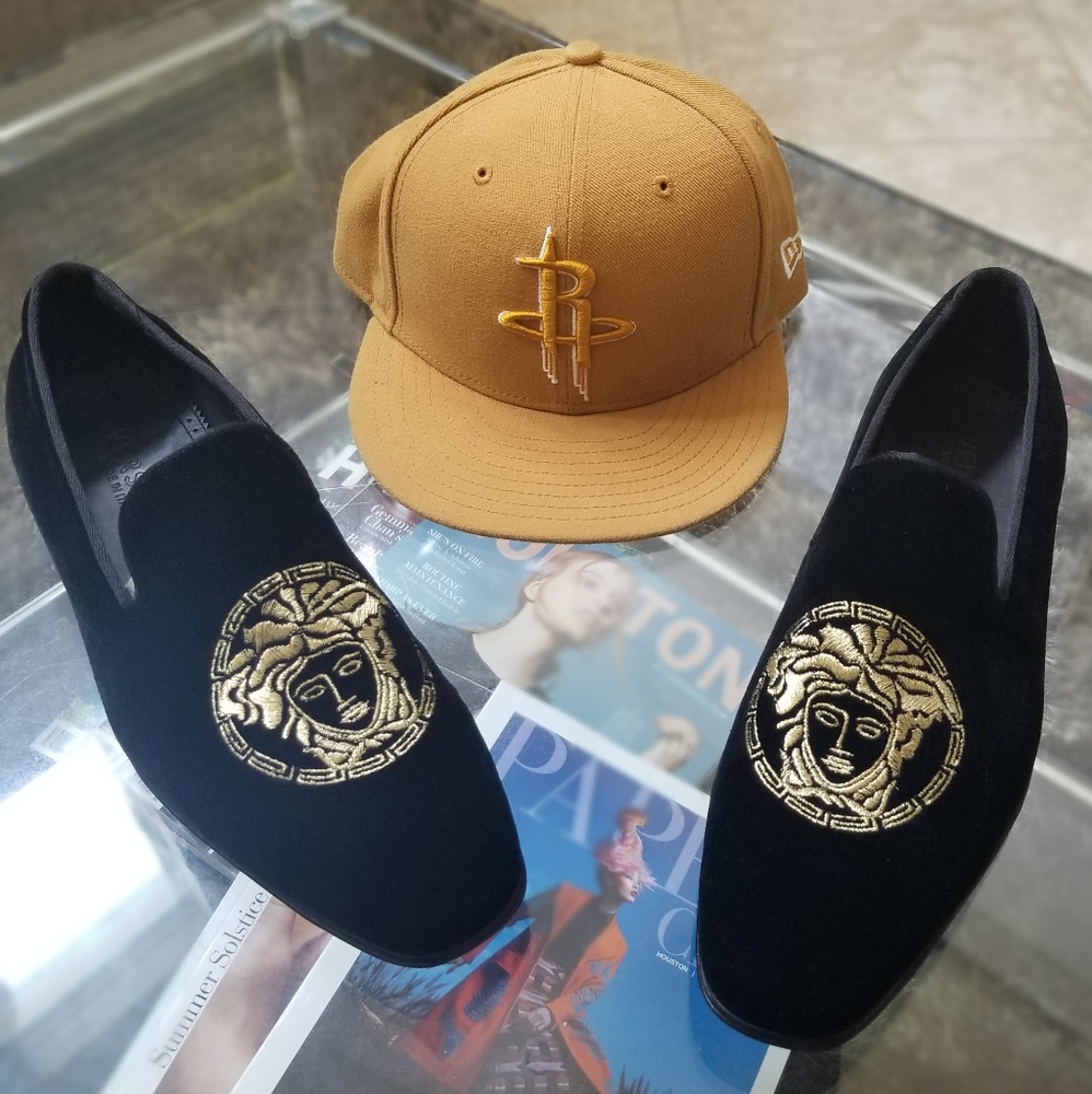 VERSACE Medusa head, black slip-ons - NWOT